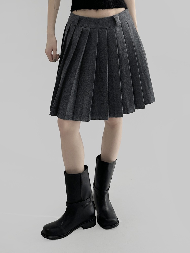 ウール40%) エルバ 毛織 プリーツ スカート (2color)