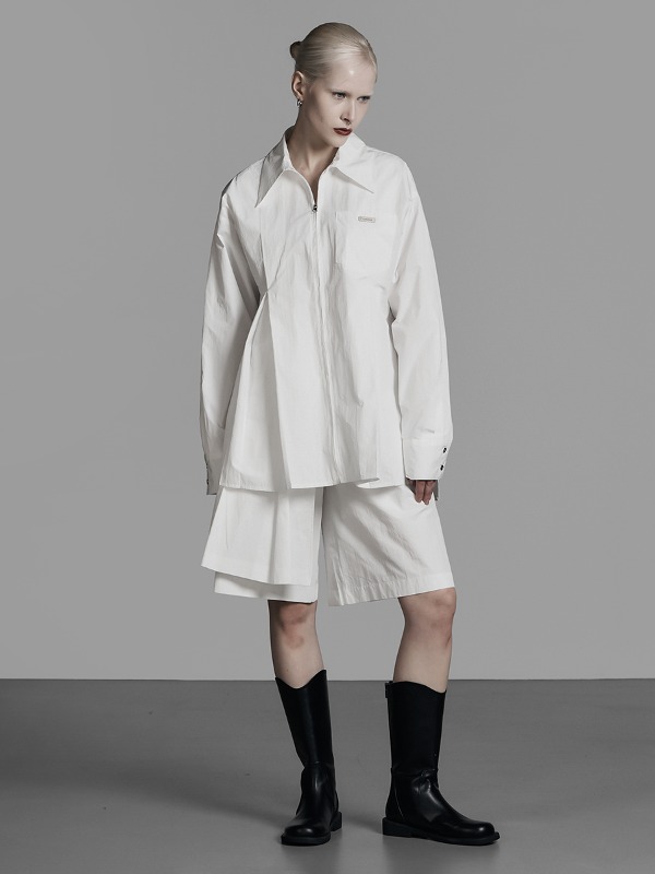 2nd reorder) [mnem] nylon set-up half pants (white)