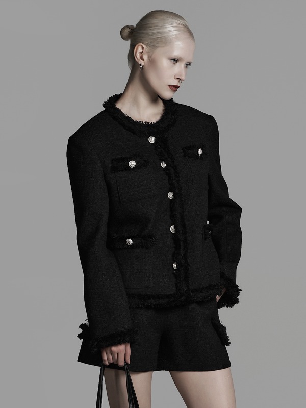 pre-order) [mnem] tweed set-up jacket (black)